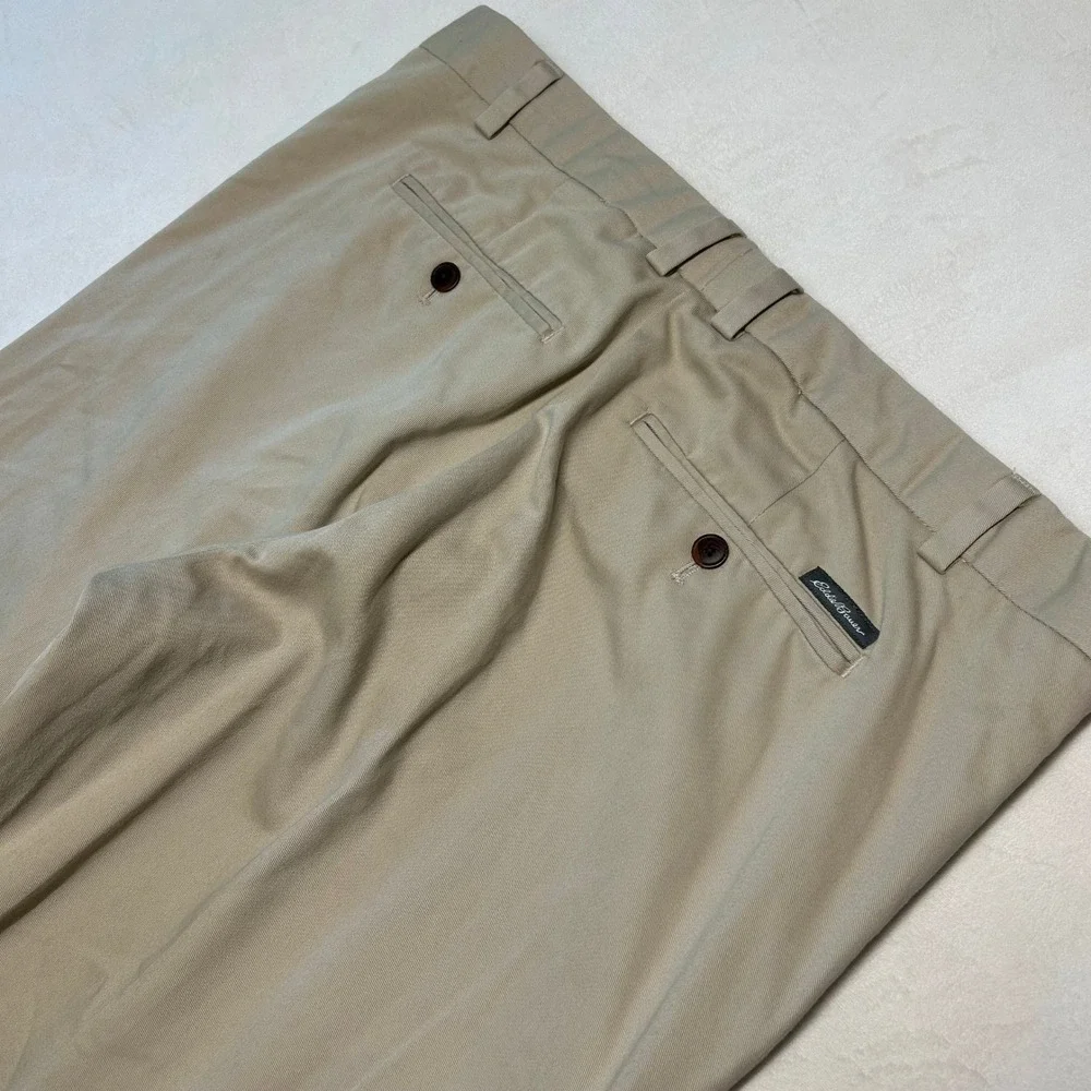 Eddie Bauer Mens Khaki Chino Pants Tan 100% Cotton Flat Front Straight Leg 38x29